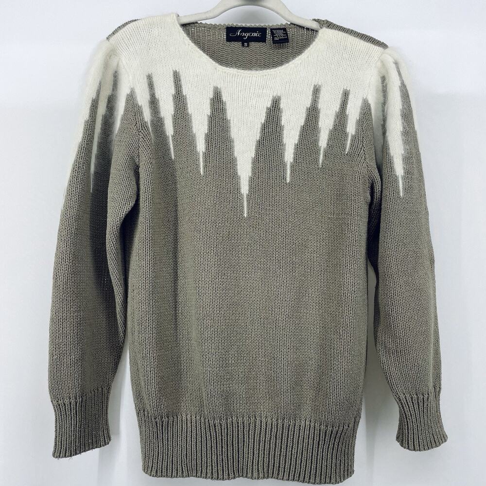 Angenie Size S Vintage‎ Pullover Sweater Wool Angora Blend Nordic Mountains Tan